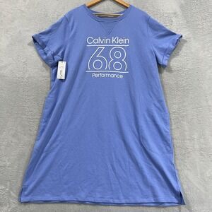 CALVIN KLEIN Dress Women's 2x Plus Performance French Terry Blue Short Sleeve